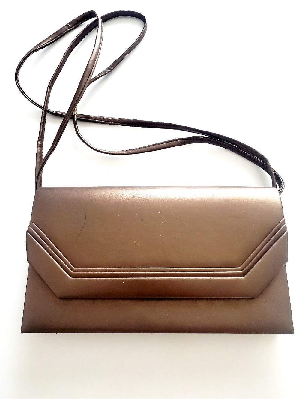 Vintage Leather Metallic Brown Clutch Sholder Bag